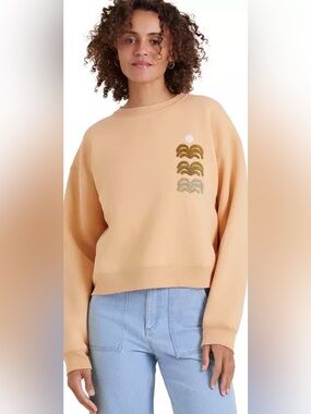 ROARK Port Crew Sweatshirt Chenille Embroidered Art in Tangerine Women's Size XS